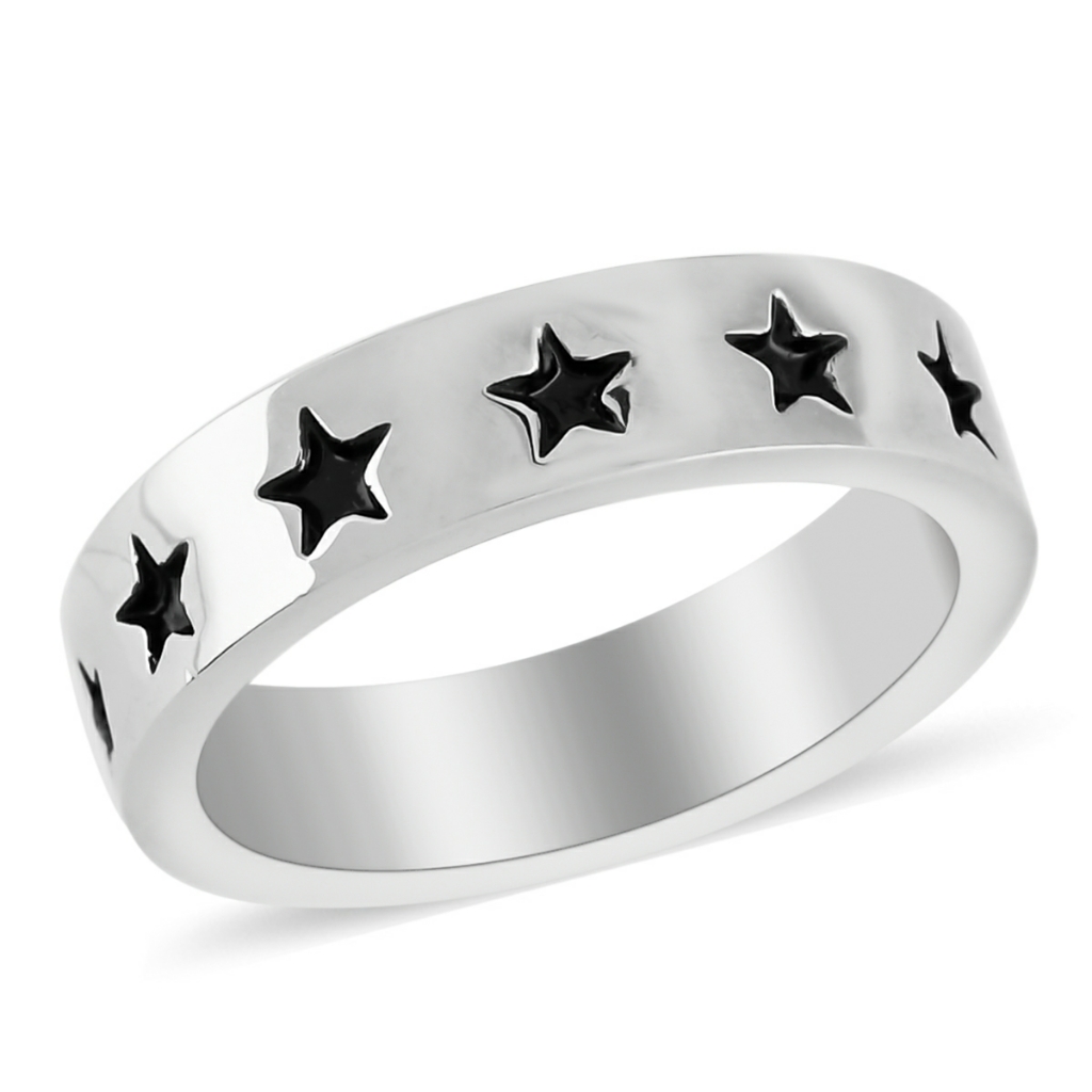 Marvel Captain America Black Enameled Star Ring In Silvertone 12$